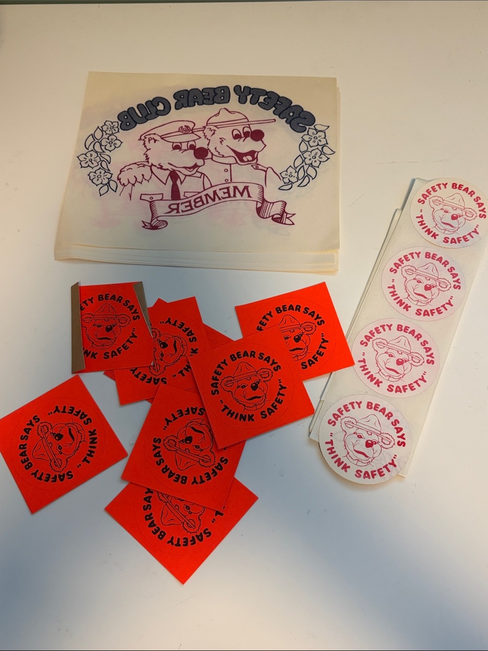 Vintage Safety Bear Club Member Stickers and Iron On Transfers